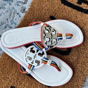 Tory Burch White Sandals with Multicolor Straps